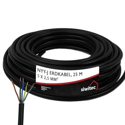 Abbildung von siwitec NYY Kabel, J 5x2,5 mm², 25 m, Erdkabel, Installationskabel, Erdleitung, Kabelring Made in Germany