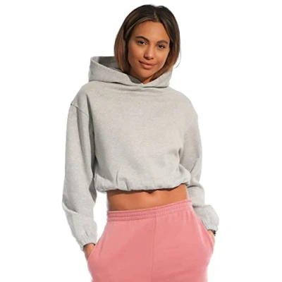 Abbildung von Light &amp; Shade Damen Cropped Kapuzen Sweatshirt, Hellgrau Meliert, L