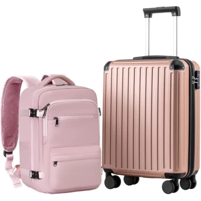 Abbildung von COOLIFE Handgepäck Koffer 55X40X20cm und Kabinen Rucksack 20L(40X25X20cm) Set für EasyJet Flugzeug Kabinengepäck Hartschlagenkoffer Reiserucksack Klein mit TSA Schloss
