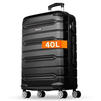 Abbildung von Nowi Handgepäck Koffer 55x40x20cm leicht 40L Volumen 8 Rollen 360 drehbar Leichter ABS mit Zahlenschloss &amp; Teleskopgestänge, Kabinentrolley, Handgepäckskoffer, Kabinenkoffer (schwarz, M)