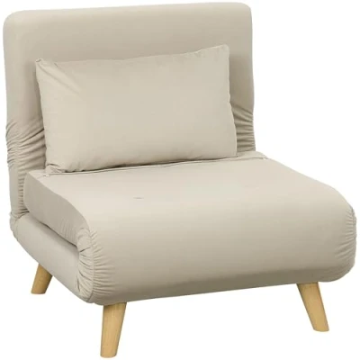 Abbildung von HOMCOM Schlafsessel, Klappsessel mit Bettfunktion, Zierkissen, klappbarer Relaxsessel Verstellbarer Rückenlehne in Samtoptik, für Wohnzimmer, Beige