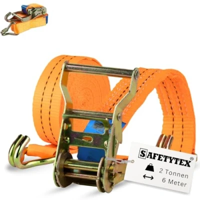 Abbildung von 2000kg 6m x 35mm Spanngurt mit Ratsche 2teilig zweiteilig 2t 2000 daN Haken Zurrgurt orange Ratschengurt Ladungssicherung (2 Stück)