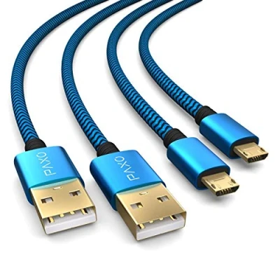 Abbildung von 2x PS4 Controller Ladekabel, 2m Kabel für Playstation 4, Sony PS4, Slim, Microsoft Xbox One Controllers, Micro USB blau schwarz