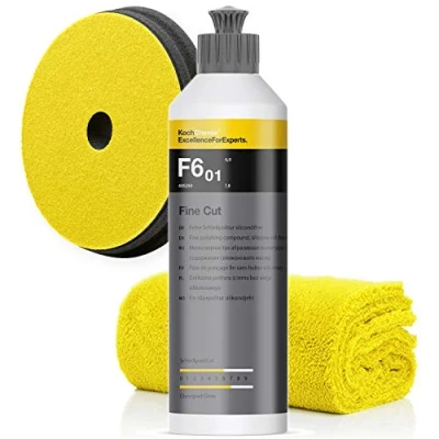 Abbildung von detailmate Koch Chemie Politur Set: Fine Cut F6.01, 250ml + Pad 150x23mm Mikrofasertuch 550GSM, 40x40cm