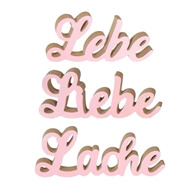 Abbildung von Levandeo® Deko Schriftzug, 3er Set Schriftzug Lebe Liebe Lache Pastell Rosa Holz Tischdeko