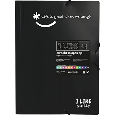 Abbildung von Grafoplás 4800810. Schulmappe mit drei Klappen und Gummien, Schwarz, Foliengröße, Gummibandverschluss, Polypropylen, blickdicht, Like