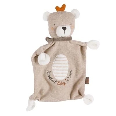 Abbildung von Schmusetuch Teddy Baby Spielkamerad und Stofftier Schnuffeltuch mit Baumwolle aus kontrolliert biologischem Anbau (kbA) individuell gesticktem Slogan für Babys Kleinkinder ab 0+ Monaten