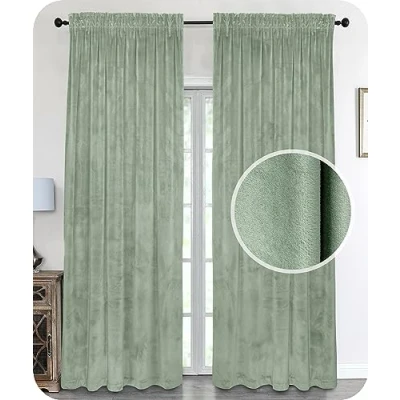 Abbildung von BEAUTEX Samt Vorhang Kräuselband U Band Gardine Velvet abdunkelnd und Blickdicht, 300x245 cm (Breite 300 cm, Höhe 245 Hellgrün)