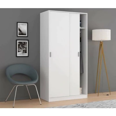Abbildung von Dmora Garderobe Lansing, Schlafzimmer Kleiderschrank mit 2 Schiebetüren, Schrank Regal und Kleiderbügelstange, cm 100x50h200, Weiß