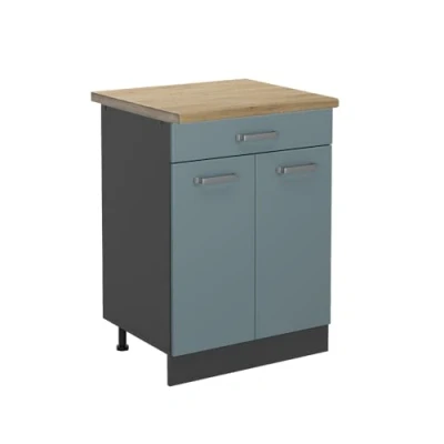 Abbildung von Vicco Küchenunterschrank R Line, Blau Grau/Anthrazit, 80 cm, AP Eiche