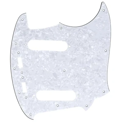 Abbildung von Musiclily Pro 12 Löcher Pickguard Gitarren Schlagbrett für MIJ Fender Japan Mustang,4 lagig White Pearl