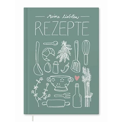 Abbildung von Eine der Guten Verlag Notizbuch Rezeptbuch Meine liebsten Rezepte, mint, Großes A4 DIY Kochbuch zum Selberschreiben, Handlettering, Hardcover