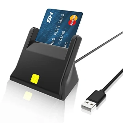 Abbildung von USB Chipkartenlesegerät Smartcard Reader Kein Treiber Erforderlich Power Status LED Unterstützt Smart Cards/CAC/Chip Gesundheitskarte/IC Bank/Gesundheitskarte, für Windows XP/Vista/7/8/10/11