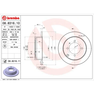 Abbildung von BREMBO COATED DISC LINE 08.8316.11 Bremsscheibe 262 10 4 voll beschichtet MITSUBISHI: Galant 6, Lancer 7 Kombi, 6 HYUNDAI: Santamo