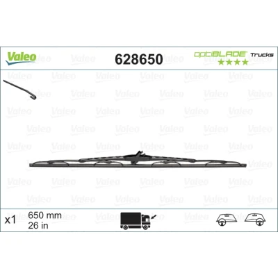 Abbildung von Scheibenwischer Valeo Optiblade Trucks 628650 650mm beidseitig Standard Hakenbefestigung MERCEDES BENZ: ATEGO 3, LK/LN2, ATEGO, CITROËN: Jumpy I MPV