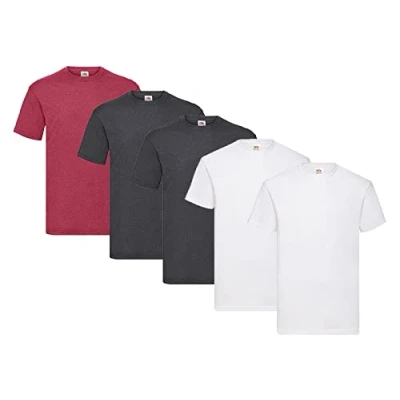 Abbildung von Fruit of the Loom 5er Pack T Shirts, 2X Weiss + Vintage Navy 1x Red 1 HL Kauf Notizblock, Größe L