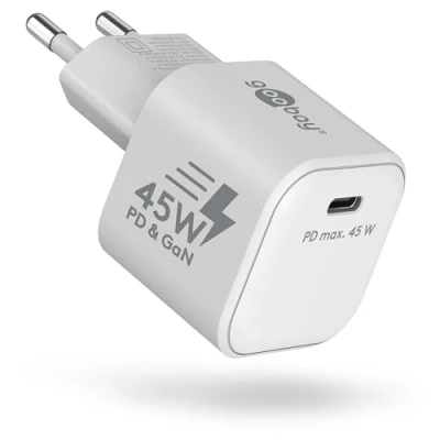 Abbildung von goobay 65332 USB C PD Schnellladegerät (45W) / Handy Ladegerät/Netzteil für Ladekabel vom iPhone und andere Handys/Quick Charger Adapter/Netzstecker C/Ladeadapter/weiß