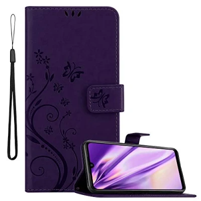 Abbildung von Cadorabo Hülle kompatibel mit Xiaomi RedMi Note 7 Blumen Design aus Kunst Leder Flip Klappbare Stoßfeste Magnetische [Standfunktion] [Kartenfächern] Cover für Tasche in Lila
