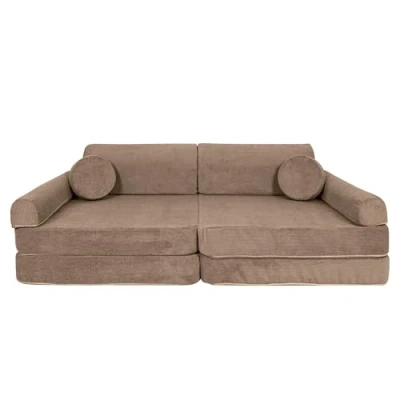 Abbildung von MEOWBABY Kindersofa Spielsofa für Kinder Weiche Klappsofa mit Schlaffunktion Kuschelecke Kinderzimmer, Slimcord, Braun