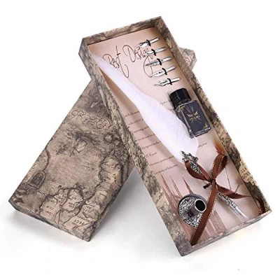 Abbildung von Klassische Retro Füllfederhalter,Feder Dip Pen Schreibfeder,Geschenkbox für Weihnachten/Valentine oder Freund, Familienmitglieder und Lehrer.(Weiß)