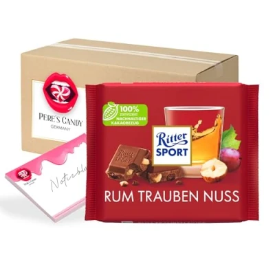Abbildung von Pere&#039;s Candy® Bundle für 5 x 100g Rum Trauben Nuss Tafel Schokolade + Candy Notepad DIN A7 25 Blatt