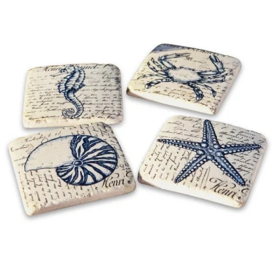 Abbildung von Mirabeau Glasuntersetzer Untersetzer 4er Set Faune Marine blau/beige