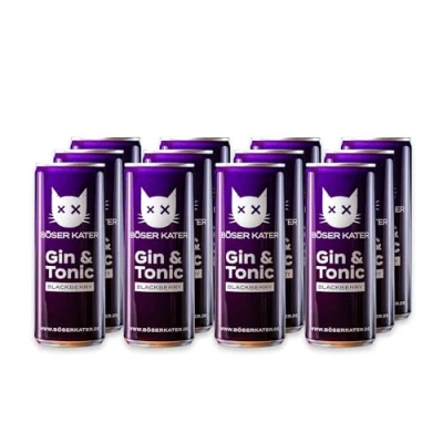 Abbildung von Böser Kater Blackberry, Gin &amp; Tonic Dosen, Lieblicher Brombeer Geschmack, Erfrischendes Mixgetränk, Handlicher Ready To Drink Cocktail, Trinkfertig für unterwegs, 12 x 250 ml 10% Vol