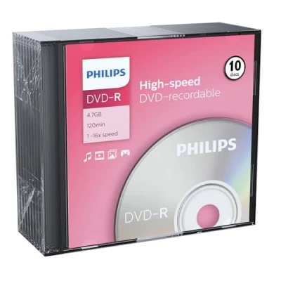 Abbildung von Philips DVD R Rohlinge (4.7 GB Data/120 min. Video, 16x High Speed Aufnahme, 10er Slim Jewel Case)
