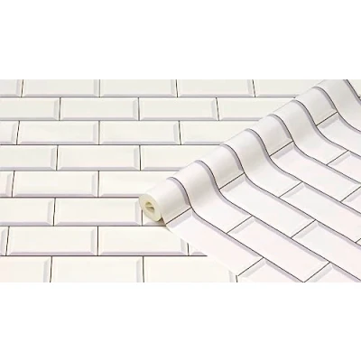 Abbildung von d c fix Wandbelag Ceramics Wandtapete Fliesentapete Fliesenspiegel Tapete Design Renovierung Upcycling Wand Küche Bad Schlafzimmer Wohnzimmer Waschküche Fliesenwand Subway Tiles 67,5 cm x 4 m