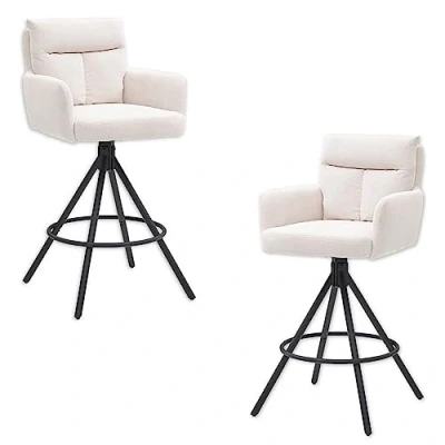 Abbildung von Stella Trading Sofia Barhocker 2er Set mit Cordbezug, Beige Bequeme Barstühle Lehne für Ihr Wohn &amp; Esszimmer 54 x 103,5 58 cm (B/H/T)