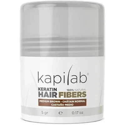 Abbildung von Kapilab Streuhaar Mittelbraun, Premium Haarpuder zur Haarverdichtung Haarfasern für Dünner Werdenes Haar Keratin Haarpulver Mehr Volumen Hair Fibers Männer und Frauen 5 gramm