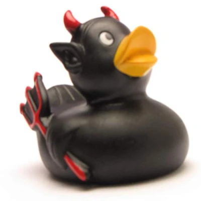 Abbildung von Badeente Teufel schwarz I Quietscheente Duckshop L: 8 cm inkl. Badeenten Schlüsselanhänger im Set
