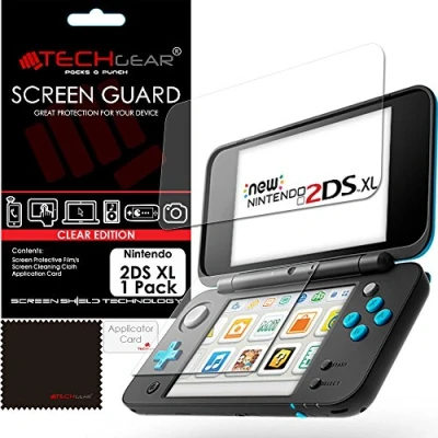 Abbildung von TECHGEAR Displayschutz für Nintendo 2DS XL (Oben und unten) Ultra Klare Schutzfolie mit Reinigungstuch + Applikationskarte