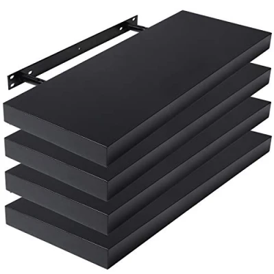 Abbildung von Lestarain 4er Wandregal, 60x22.9x3.8cm MDF Wandboard Schweberegal Holz Hängeregal DVD CD Regal Wall Shelf Für Küche Wohnzimmer Schlafzimmer Schwarz