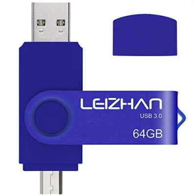 Abbildung von LEIZHAN USB Stick 64GB 3.0 Micro Flash Drive Laufwerk mit Speicherstic Anschluss Memory für Android Smartphone Computer (64GB,Blau)