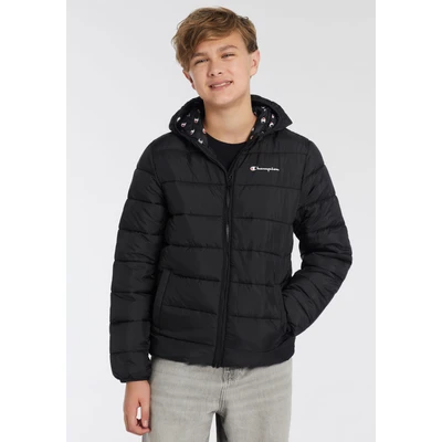 Abbildung von Champion Script SHOP Hooded Jacket Contrast Small LOGO Übergangsjacke für Kinder, Größe: 150/155, Black