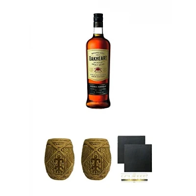 Abbildung von Bacardi Oakheart 1,0 Liter + Plantation MUG ohne Eichstrich 1 Stück Schiefer Glasuntersetzer eckig ca. 9,5 cm Ø 2
