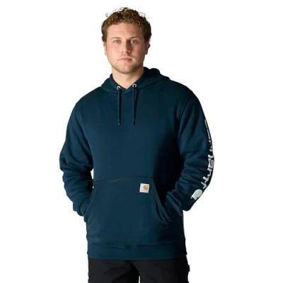 Abbildung von Carhartt, Herren, Weites, mittelschweres Sweatshirt mit Logo Grafik auf dem Ärmel, Marineblau neu, XS