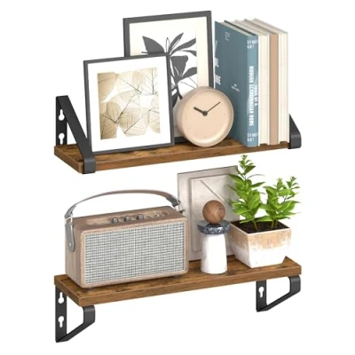 Abbildung von VASAGLE Wandregal, Schweberegal, 2er Set, Regalbrett, 2 Montagemöglichkeiten, 40 cm, für Wohnzimmer, Küche, Arbeitszimmer, Badezimmer, vintagebraun Mattschwarz LWS042K01