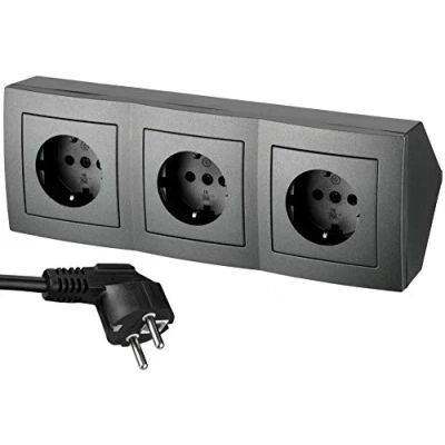 Abbildung von Steckdosenleiste 3 Fach, Netzkabel, Serie T1 anthrazit