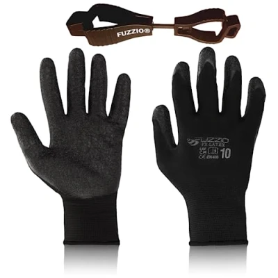 Abbildung von FUZZIO 24 Paar Latex besichtet Garten Arbeitshandschuhe Handschuh Klammern M 8 Schwarz