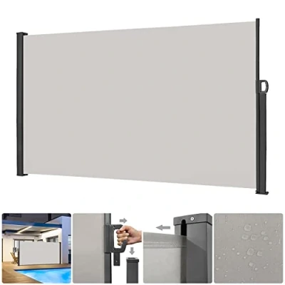 Abbildung von LARS360 Seitenmarkise Ausziehbar Sichtschutz Windschutz, Seitenwandmarkise Markisenstoff für Balkon und Terrasse, mit Bodenmontage, (160x300cm, Grau)