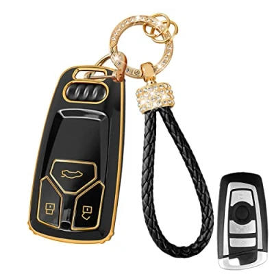 Abbildung von Yumzeco Silicone TPU Autoschlüssel Hülle Cover, 3 Tasten Cover Kompatibel mit A4 B9 A5 A6L S4 S5 S7 8W Q7 4M TT TTS RS, Auto Keyless Smartkey Schutzhülle Schlüsselbund Schwarz