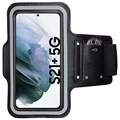 Abbildung von CoverKingz Sportarmband für Samsung Galaxy S21+ (Plus) 5G Armtasche mit Schlüsselfach Oberarm Halterung Sport Laufarmband Handy Armband Schwarz