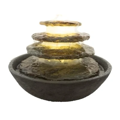Abbildung von Dehner Zimmerbrunnen Hoku, Polyresin, ca. 24.5 cm, Höhe 16.5 dunkelgrau, Brunnen mit LED Beleuchtung
