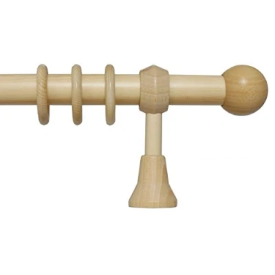 Abbildung von iso design Holz Gardinenstange mit Endstück Kugel 28 mm Durchmesser in Natur 160 cm