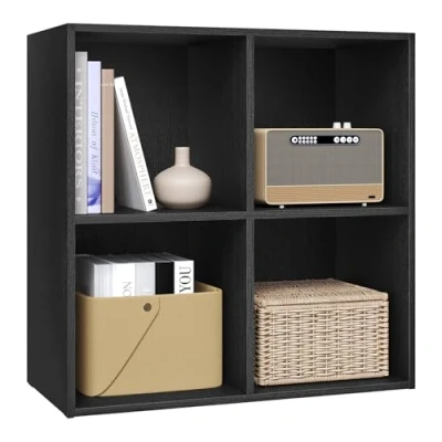 Abbildung von WOLTU Bücherregal Bücherschrank Standregal Würfelregal Aufbewahrungsregal Raumteiler Büroregal Aktenschrank 4 Fächer, 59,6x59,8x29 cm (BxHxT), Schwarz