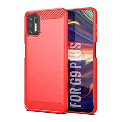 Abbildung von SCL Hülle Für Moto G9 Plus Handyhülle Motorola Plus, Carbon Faser Gebürstete Textur Design Schutzhülle mit Anti Kratzer und Stoß Absorbtion Technologie [Rot]