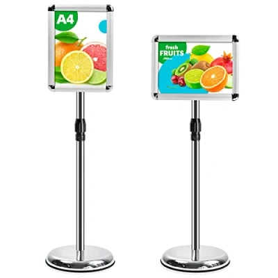 Abbildung von VAIIGO A4 Infoständer Höhenverstellbar Aluminium DIN Plakatständer Informationsständer Präsentationsständer Werbeständer mit Sicherheitsecke (Silber, A4)