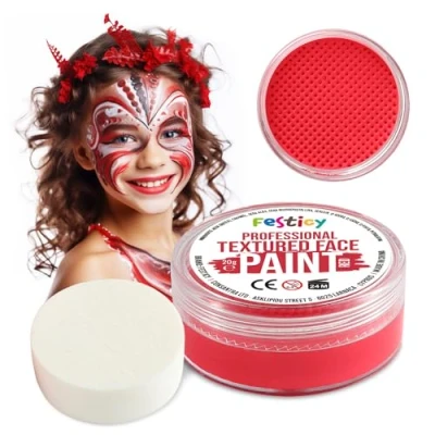 Abbildung von Festicy Profi Theaterschminke Rot, 20g, inkl. Schwamm EN 71 3 &amp; Reach Zertifiziert Ideal als Schminke Fasching Karneval Für min. 30 Gesichter Kinderschminke, sicher hautfreundlich